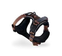 lionto Harnais rembourré pour Chien en Nylon Doux, Taille L, Harnais Anti-Traction réfléchissant avec 2 Anneaux, 4 Sangles réglables, 2 Fermetures Clips et poignée Dorsale en Caoutchouc, Marron