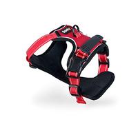 lionto Harnais rembourré pour Chien en Nylon Doux, Taille M, Harnais Anti-Traction réfléchissant avec 2 Anneaux, 4 Sangles réglables, 2 Fermetures Clips et poignée Dorsale en Caoutchouc, Rouge