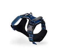 lionto Harnais rembourré pour Chien en Nylon Doux, Taille S, Harnais Anti-Traction réfléchissant avec 2 Anneaux, 4 Sangles réglables, 2 Fermetures Clips et poignée Dorsale en Caoutchouc, Bleu