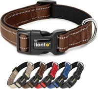 lionto Collier pour Chien en Nylon résistant, Taille M, Collier Doux et rembourré, réfléchissant à 360°, avec Fermeture à Clip, Anneau métallique et réglage continu, Marron