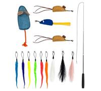 lionto Jouet pour Chat, Set 14 pièces avec Canne télescopique, 12 pendentifs à clochettes, Souris en Peluche, poignée rembourrée, et Souris remplies de cataire et valériane