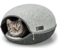 lionto Maison pour Chats en Feutre Robuste, Niche Douillette avec Fermeture éclair pour Chats, 46x38x24 cm, lit pour Chats Confortable et Moderne avec Coussin Doux et Lavable, Gris