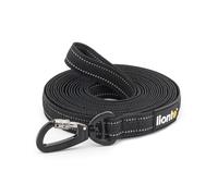 lionto Laisse à Pister pour Chien, 20 m, Laisse en Caoutchouc avec poignée et Mousqueton métallique 360° avec Serrure de sécurité, Laisse réfléchissante en Nylon résistant aux intempéries, Noir