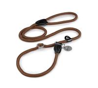 lionto Laisse Moxon pour Chien avec bloqueur, 170 cm, Marron | Laisse Moxon douce pour le pelage, avec collier intégré et anneau de blocage pour le dressage et les promenades