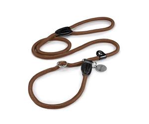 lionto Laisse Moxon pour Chien avec bloqueur, 170 cm, Marron | Laisse Moxon douce pour le pelage, avec collier intégré et anneau de blocage pour le dressage et les promenades