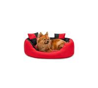lionto Lit 4-en-1 pour Chien, 65 x 50 cm, Rouge/Noir | Lit en tissu Oxford résistant et déperlant, avec coussin amovible et entrée basse pour chiens et chats