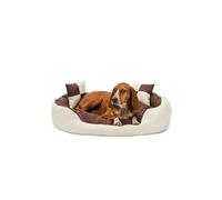 lionto Lit 4-en-1 pour Chien, 85 x 70 cm, Marron/Beige | Lit en tissu Oxford résistant et déperlant, avec coussin amovible et entrée basse pour chiens et chats