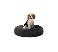 lionto Lit Donut pour Chien et Chat, XXL, Ø 80 cm, Gris foncé | Lit rond en peluche avec bord surélevé, surface douce, rembourrage épais et dessous antidérapant