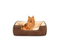 lionto Lit pour Chien 2-en-1 avec entrée Confortable, Couchage Douillet réversible pour Chiens et Chats, 80x60 cm, Coussin pour Chien en suédine Facile d'entretien, Marron/Beige