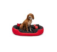 lionto Lit pour Chien 4-en-1 avec Coussin réversible, 85x70 cm, Coussin pour Animaux de Compagnie de Toutes Tailles résistant aux griffures avec entrée Basse, Rouge/Noir
