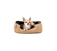 lionto Lit pour Chien avec Coussin réversible et Base antidérapante, Coussin Douillet pour Animaux avec entrée Basse pour Chiens et Chats de Tout âge, 50x37 cm, Marron/Beige