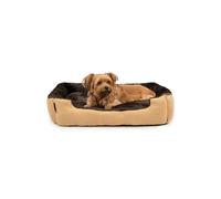 lionto Lit pour Chien avec Coussin réversible et Base antidérapante, Coussin Douillet pour Animaux avec entrée Basse pour Chiens et Chats de Tout âge, 75x60 cm, Marron/Beige