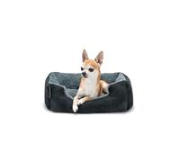 lionto Lit pour Chien avec Coussin réversible et Base antidérapante, Coussin Douillet pour Animaux avec entrée Basse pour Chiens et Chats de Tout âge, 50x37 cm, Noir/Gris (avec nom imprimé)