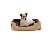 lionto Lit pour Chien avec Coussin réversible et Base antidérapante, Coussin Douillet pour Animaux avec entrée Basse pour Chiens et Chats de Tout âge, 60x48 cm, Marron/Beige