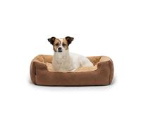 lionto Lit pour Chien avec Coussin réversible et Base antidérapante, Coussin Douillet pour Animaux avec entrée Basse pour Chiens et Chats de Tout âge, 60x48 cm, Beige/Marron