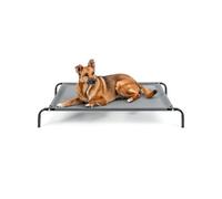 lionto Lit pour Chien surélevé d'extérieur, Couchage Stable pour Animaux avec Bonne Circulation de l'air, 114x76 cm, Housse Amovible en Maille Respirante, Cadre métallique Robuste, Gris