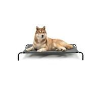 lionto Lit pour Chien surélevé d'extérieur, Couchage Stable pour Animaux avec Bonne Circulation de l'air, 117x85 cm, Housse Amovible en Maille Respirante, Cadre métallique Robuste, Gris