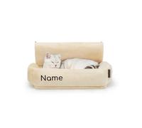 lionto Litière chauffante pour Chats avec revêtement en Peluche Douillet Lavable, Crochets métalliques adaptés à radiateurs Courants, hamac en matériau Confortable, Beige (avec nom imprimé)