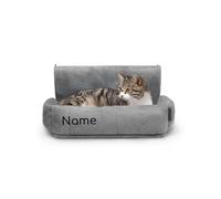 lionto Litière chauffante pour Chats avec revêtement en Peluche Douillet Lavable, Crochets métalliques adaptés à radiateurs Courants, hamac en matériau Confortable, Gris foncé (avec nom imprimé)