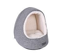 lionto Niche pour Chat avec Coussin réversible, Gris Clair | Niche rembourrée avec coussin réversible et dessous antidérapant, offrant aux chats un coin calme à la maison