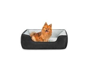 lionto Panier Chien 2-en-1, Aspect Daim, 80 x 60 cm, Noir/Gris | Panier réversible 2-en-1 en aspect daim, avec entrée accessible et matières faciles à entretenir pour chien ou chat