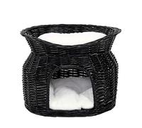 lionto Panier en Osier pour Chats et Petits Chiens avec 2 Coussins Doux, 55x39x43 cm, Panier pour Chat Confortable en Osier écologique, Niche Moderne pour Chats avec Coussins douillets Blancs, Noir