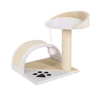 lionto Petit Arbre à Chat en sisal, Balle en Peluche, 43 cm, Beige/Blanc | Petit arbre avec plateforme, arche à griffer et balle en peluche pour griffer, jouer, grimper et se reposer