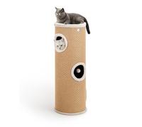 lionto Tonneau griffoir en Jute avec Balle de Jeu & Bord en Peluche, Hauteur 100 cm, Arbre à Chat Stable pour Petits & Grands Chats, Parfait pour Griffes & Jeu, cachettes Multiples, Ø 36 cm, Beige