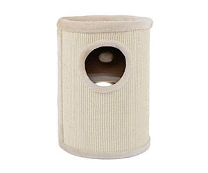 lionto Tonneau griffoir en sisal avec Balle de Jeu et Bord en Peluche, Hauteur 50 cm, Arbre à Chat Stable pour Petits et Grands Chats, Entretien des Griffes et l'occupation, Ø 36 cm, Beige