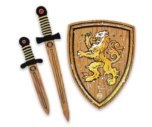 Liontouch - ENS. WoodyLion pour Enfants 3-8 Ans | Épée, Bouclier et Dague en Mousse Imitation Bois pour Jeux de Rôle | Accessoires d'Armes Sûrs et Flexibles pour Déguisements et Costumes pour Garçons