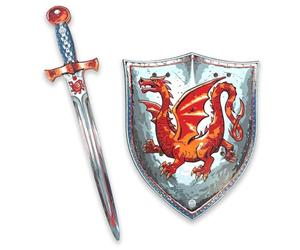 Liontouch - Épée et Bouclier de Dragon Ambré - Enfants de 3-8 Ans | Ensemble de Chevalier Médiéval avec Thème Dragon Rouge | Armes et Accessoires de Bataille Sûrs pour Déguisement et Costumes