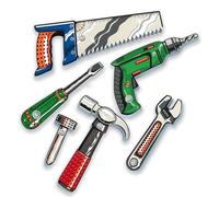 Liontouch - Jeux d'Outils pour Petits Garçons -1 an+ | Feuille de Mousse avec Perceuse Electrique Jouet, Marteau, Scie, Tournevis, Clé & Clou | Kit D'apprentissage Educatif Pour Le Jeu De Construction