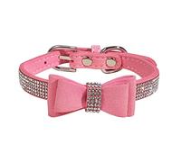 LIOOBO 1 Ensemble Collier pour Chien Réglable Rhinestones avec Nœud Collier Confortable et Pratique pour Promenade Extérieur S Rose