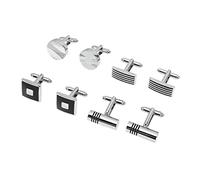 LIOOBO 4 Paires Boutons de Manchette Élégants Cuivre pour Hommes Ensemble de Noir Émaillé Rayé Sculpté Cylindrique pour Chemises et Costumes Accessoires de Mode Classiques pour