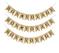 LIOOBO Bannière En Lin Bon Voyage - Ensemble De 2 Décorations De Couronne Avec Fanions Et Drapeaux En Toile De Jute Pour Célébrations Et Événements - Accessoires De Voyage
