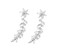 LIOOBO Boucles Oreilles Grimpeuses Femmes Argentée Pleine De Cristaux Élégantes Boucles Oreilles à Motif Fleur Pour Mariage Et Cérémonie Accessoires Chics Pour Demoiselles Honneur
