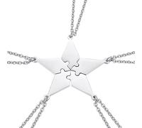 LIOOBO Collier Puzzle En Acier Inoxydable Argenté, Pendentif Etoile à 5 Branches, Lot De 5 Set De Colliers D'amitié Pour Femmes Et Familles, Bijoux à Porter Au Quotidien