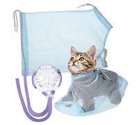 LIOOBO Filet De Bain Réglable pour Chaton Filet De Bain Respirant en Maille Anti-Rayures Taille Unique Bleu pour Toilettage Sécuritaire Adaptés Aux Chatons Et Chats Adultes