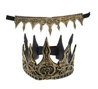 LIOOBO Lot de 2 Couronnes Royales en Mousse Pu Rétro, Couronne Médiévale Vintage pour Hommes, Accessoire Cosplay Roi, Décoration Délicate en Couleur Doré Ancien, Taille Unique pour Costume Adulte