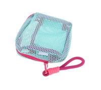 LIOOBO Pochette en Filet Multifonction Taille Compacte Bleu-Vert avec Cordon Rose pour Rangement Câbles Voyage Maquillage Femmes Et Filles
