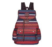 Liooce Sac à dos bohème classique en cuir et tissu Oxford avec cordon de serrage et rabat pour l'école, le shopping, les voyages, le travail (rouge), rouge, Mittelgroße