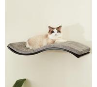LIORCE Étagère pour chat avec coussin confortable pour chat - Lit moderne en forme de vague - Perchoir mural minimaliste flottant pour chat - Meuble mural en bois pour dormir, jouer, escalader et se