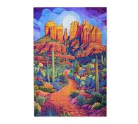 Liorosa 1000 pièces de puzzle en bois sculpté pour adulte - Formations rocheuses texturées avec des ombres de coucher de soleil parmi des cactus en tonneau, chaque pièce est unique, couleurs