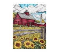 Liorosa 500 pièces de puzzle en bois pour adulte, breloque rustique, grange et tournesols sous les nuages, scène de campagne vibrante pour adultes, assemblage pratique de votre décoration d'intérieur