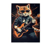 Liorosa 500 pièces de puzzle en bois pour adulte - Chat rock - Design rétro unique - Cadeau amusant pour les amateurs de musique rock, profitez du plaisir de résoudre des puzzles, œuvre d'art amusante