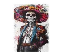 Liorosa 500 pièces de puzzle en bois pour adulte, danseur squelette mexicain, design vibrant et unique, œuvre d'art unique pour adultes, convient pour les soirées de jeu, brainstorming pour soulager
