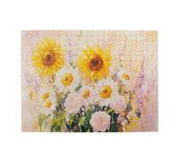 Liorosa 500 pièces de puzzle en bois pour adulte - Symphonie ensoleillée - Tournesols vibrants et roses délicates dans une heure dorée - Convient pour les loisirs en famille et la décoration murale