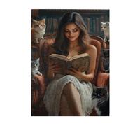 Liorosa Afternoon Reverie Puzzle en bois 500 pièces pour adulte, félin regardant leur lecture humaine, complet avec la famille et les amis, profitez du processus de résolution de puzzle, oubliez les