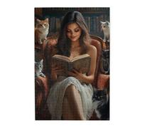 Liorosa Afternoon Reverie Puzzle en bois de 1000 pièces pour adulte, félin regardant leur lecture humaine, complet avec la famille et les amis, profitez du processus de résolution de puzzle, oubliez