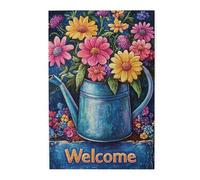 Liorosa Arrosoir bleu avec fleurs colorées pour adultes 1000 pièces, charmant panneau de bienvenue, puzzle en bois stimulant pour les amoureux de la nature, adapté pour les loisirs en famille